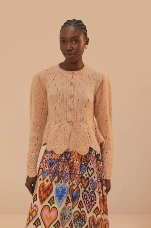 Ruffle Knit Cardigan In Sand