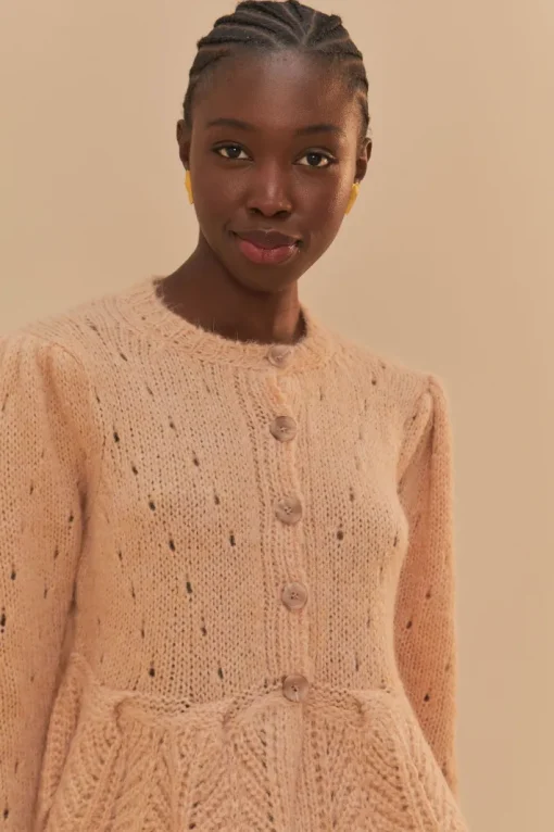 Ruffle Knit Cardigan In Sand
