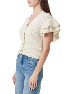 Ruffle Sleeve Cardigan In Birch