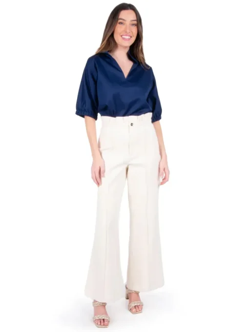 Ruffled Flared Pant In Gardenia