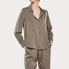 Satin Button Down Blouse In Olive