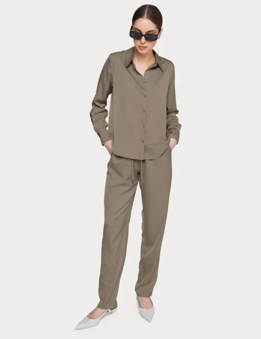 Satin Button Down Blouse In Olive