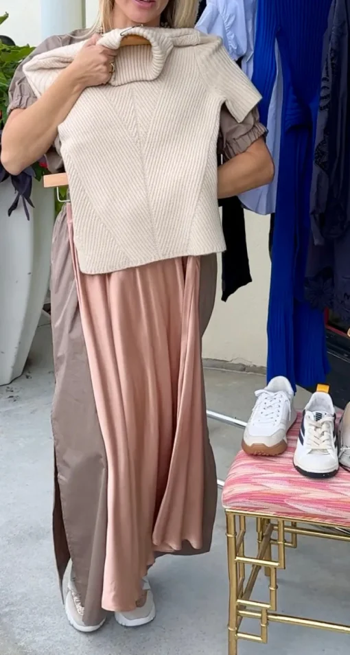 Satin Midi Skirt In Taupe
