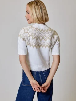 Sequin Fair Isle Sweater In Winter White Combo