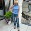 Sleeveless Seamed Funnel Top In Como