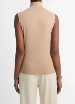 Sleeveless Turtleneck Top In Cashew