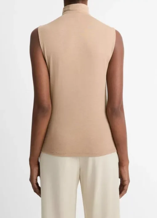 Sleeveless Turtleneck Top In Cashew