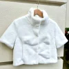 Standing Collar Faux Fur Bolero Jacket In White