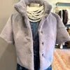 Standing Collar Faux Fur Bolero Jacket In Grey