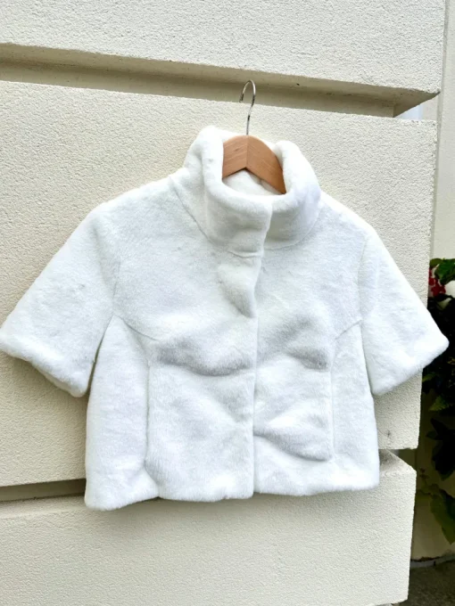 Standing Collar Faux Fur Bolero Jacket In White