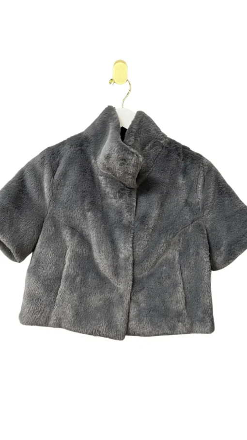 Standing Collar Faux Fur Bolero Jacket In Grey