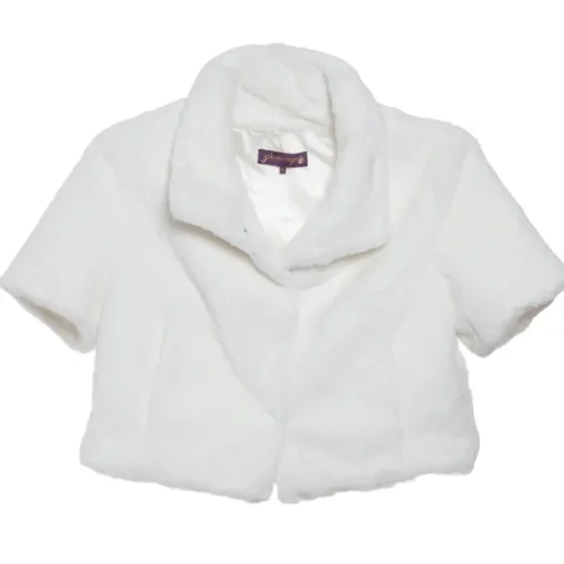 Standing Collar Faux Fur Bolero Jacket In White