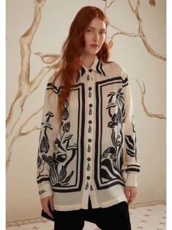 Surreal Garden Long Sleeve Top In Off White