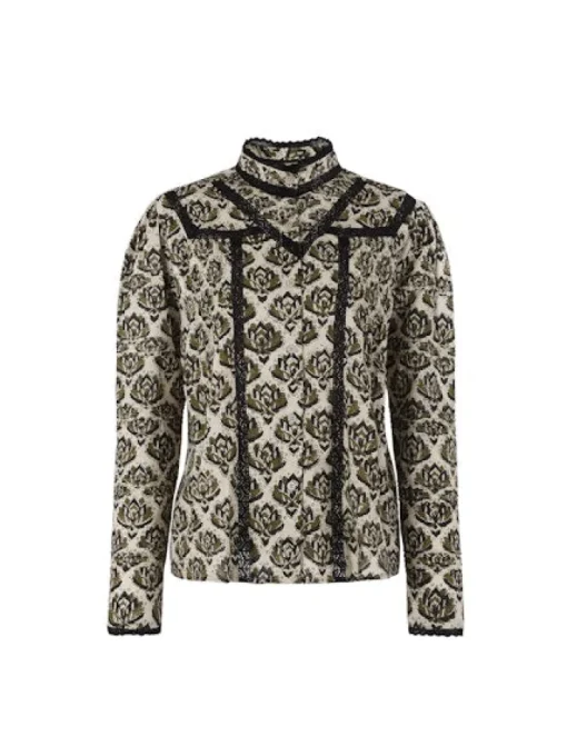The Priya Blouse In Olive Block Print