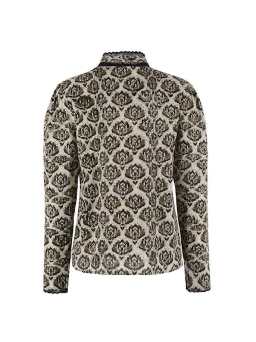 The Priya Blouse In Olive Block Print