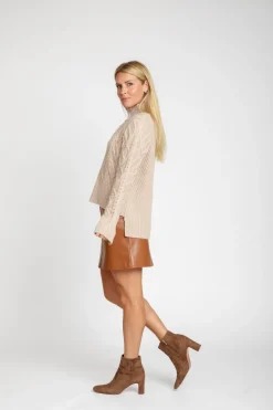 The Riley Mock Neck Cable Knit Sweater In Oatmeal