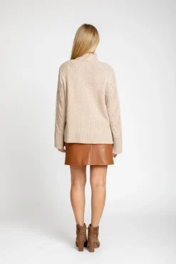 The Riley Mock Neck Cable Knit Sweater In Oatmeal