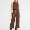 Vegan Leather Cropped Straight Leg Pant In Chestnut