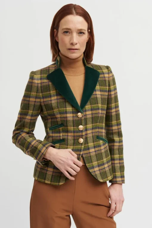 Vetones Blazer Jacket In Dark Green Plaid