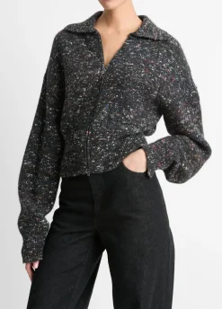 Wool-Silk Donegal Zip Jacket In Black Donegal
